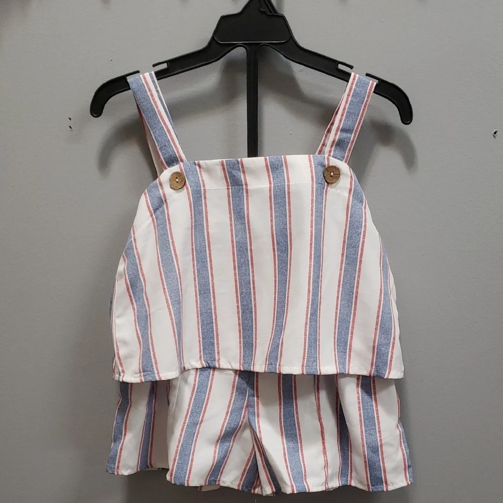 Love Squared Girls NWT Striped Tank Style Top and Shorts Set, Girls 10